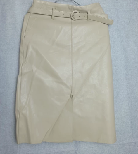 女秋冬百搭高腰中长款A字裙PU中裙开叉一步...