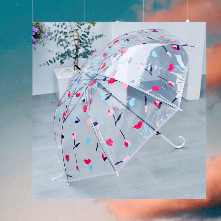 郁金香插画透明雨伞,ins风
