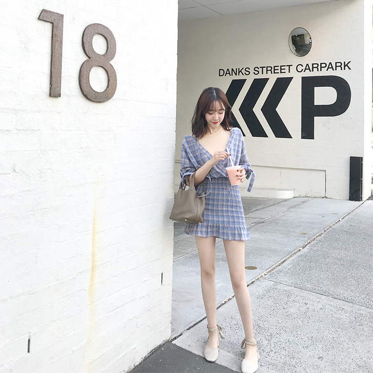 HOTDOG连衣裙女夏新款假两件chic#...