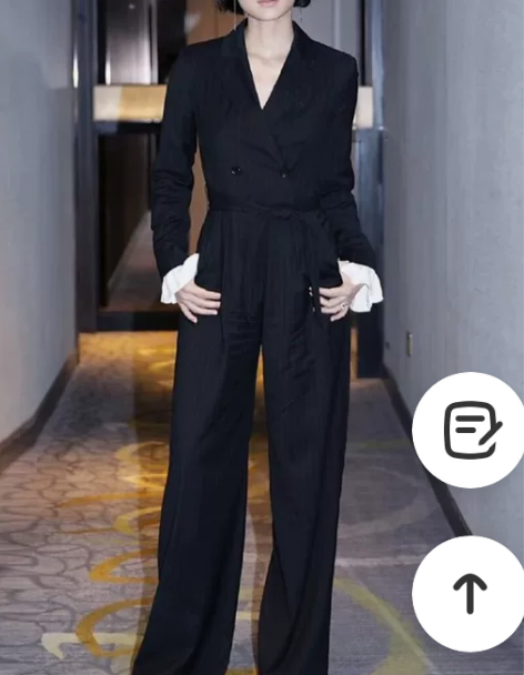 2021秋冬季胡杏儿同款西装连体裤花边袖子