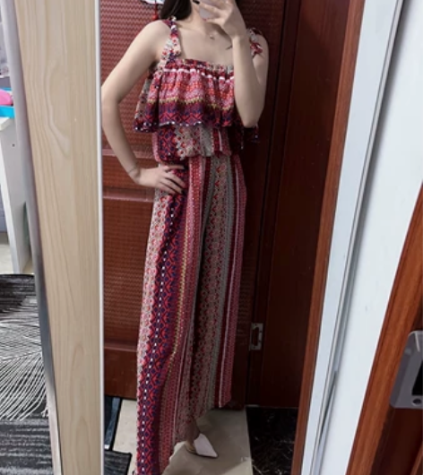 性感露肩一字领荷叶边连体裤女2022夏季新...