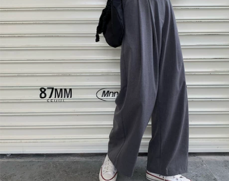 西装裤女直筒宽松2020新款灰色休闲裤高腰...