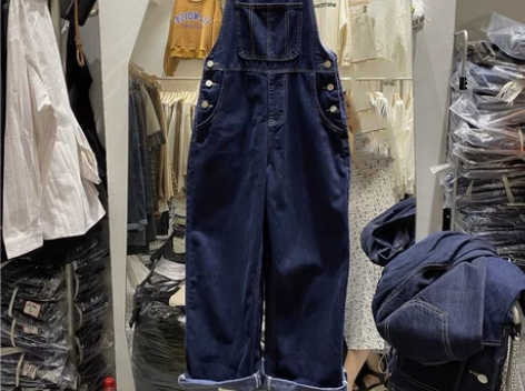 背带裤 m码  MOMO8958春秋高腰显...