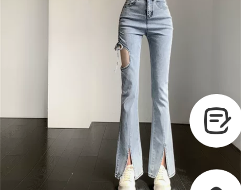 设计感浅色破洞开叉牛仔裤女春装2022新款...