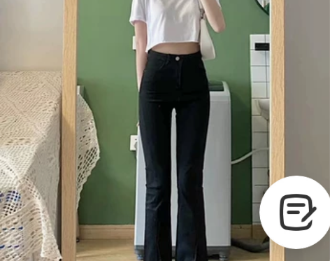 黑色高腰开叉牛仔裤女夏季微喇设计感小众裤子...