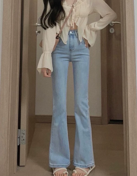 黑色加绒牛仔裤女高腰显瘦小个子拖地喇叭裤