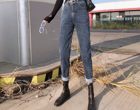 牛仔裤女春季2020新款显瘦高腰宽松哈伦萝...