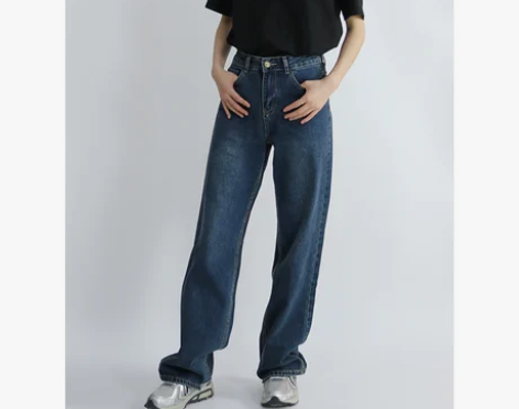 高街复古显瘦阔腿牛仔裤春秋宽松拖地水洗蓝率...