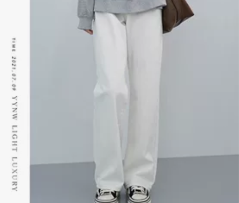 全新没穿过，高腰阔腿牛仔裤白色 尺码XL加...