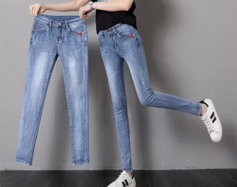 高腰加长牛仔裤女韩版显瘦小脚铅笔裤紧身长裤...