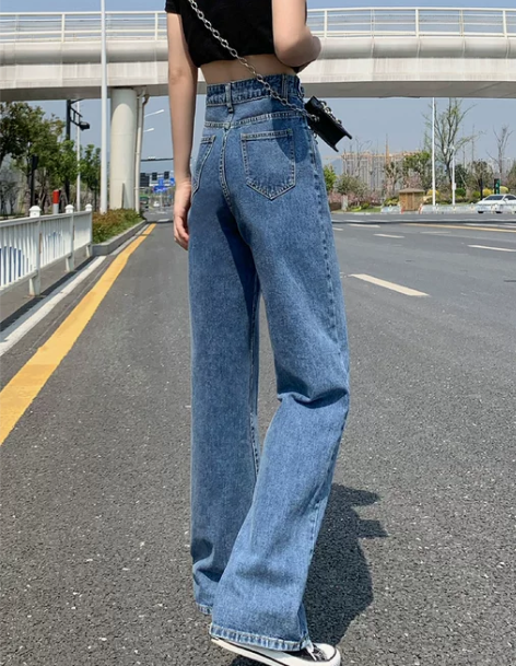 高腰牛仔裤 高腰牛仔裤阔腿裤阔腿女宽松显瘦...