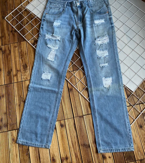 男  正品破洞潮流时尚牛仔裤 面料：100...