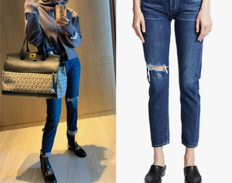 2020春季新款膝盖破洞牛仔裤女高腰小直筒...