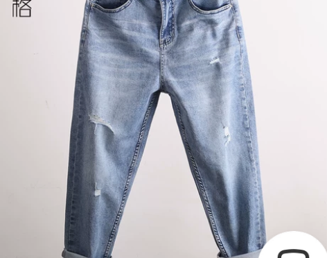 宽松牛仔裤女破洞九分 适合胯大腿根粗的裤子...