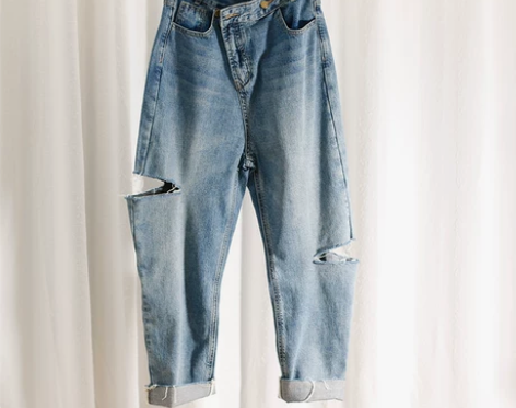 垂感显瘦破洞牛仔裤女2022春新款高腰宽松...