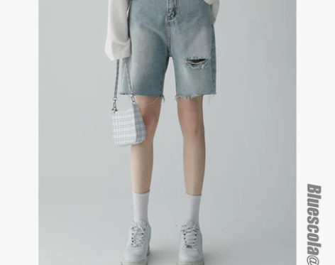 拽酷雅痞风~破洞牛仔短裤女2022夏季新款...