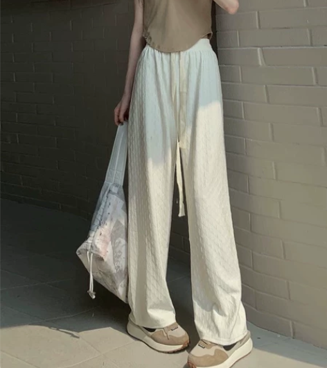 灰色抽绳直筒休闲裤女装夏季薄款小个子宽松垂...