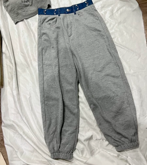 韩版牛仔拼接高腰直筒休闲裤女春秋季新款宽松...