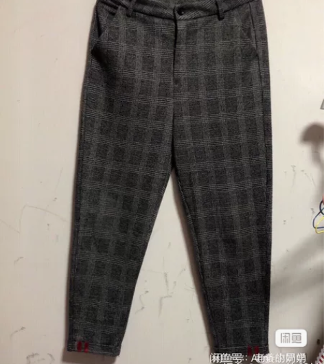 九分毛呢裤女直筒格子萝卜裤高腰显瘦休闲小脚...