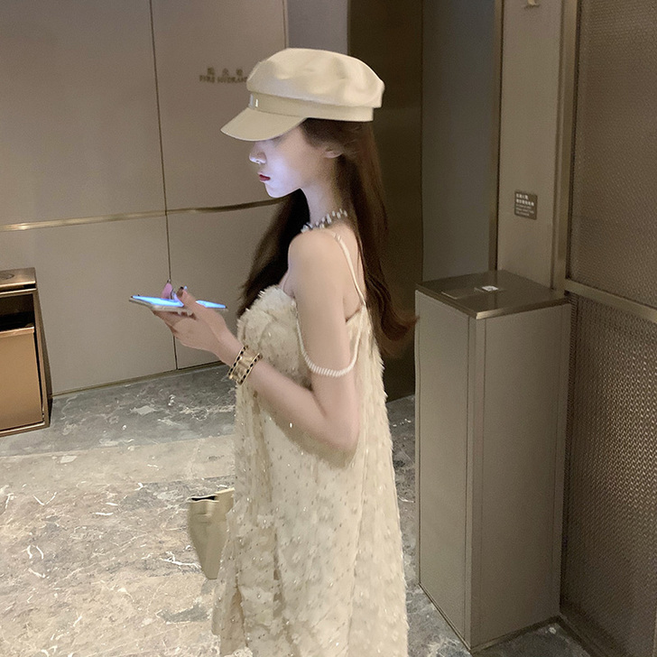 吊带连衣裙2021早春少女温柔风超仙甜美高...