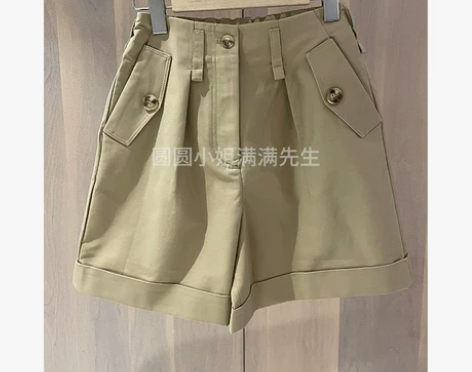 摩登感满满 mj 驼色百搭高腰宽松卷边短裤...