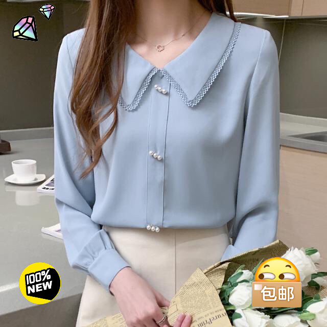 雪纺衬衫女2021秋季新款设计感小众上衣宽...