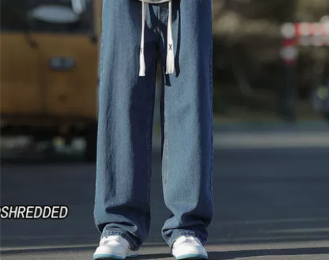 阔腿牛仔裤 牛仔阔腿裤新款浅蓝色子男vib...