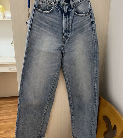 Moussy休闲高腰水洗直筒阔腿牛仔裤01...