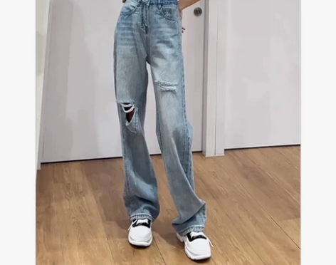 阔腿牛仔裤女2022新款夏天裤子高腰直筒设...