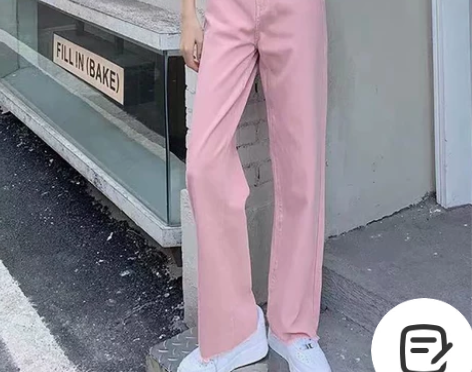 粉色小个子牛仔裤女春夏2022新款白色阔腿...