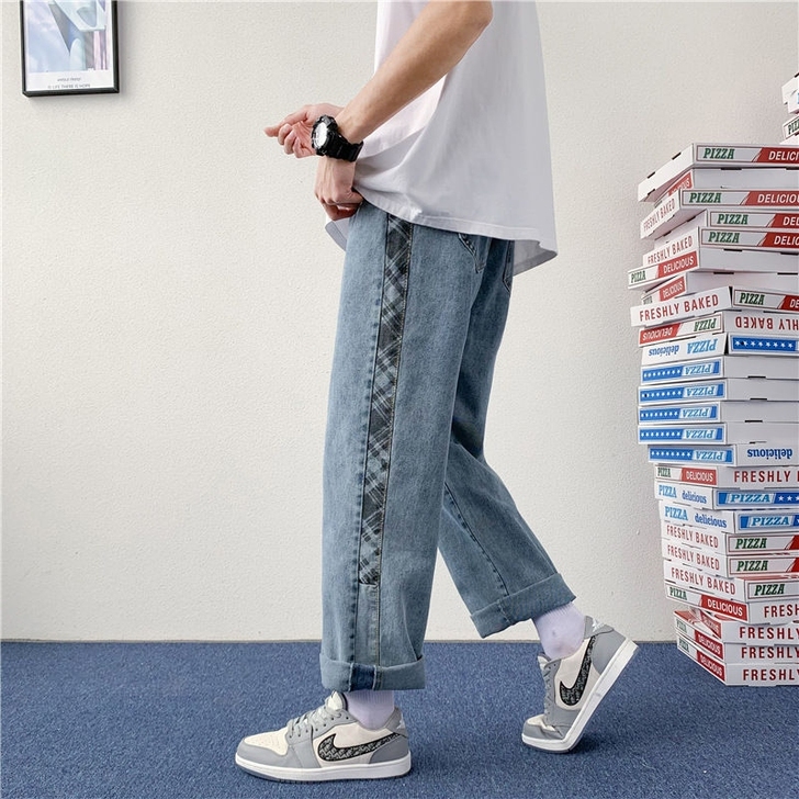 牛仔裤直筒宽松潮牌休闲春季九分裤韩版潮流阔...