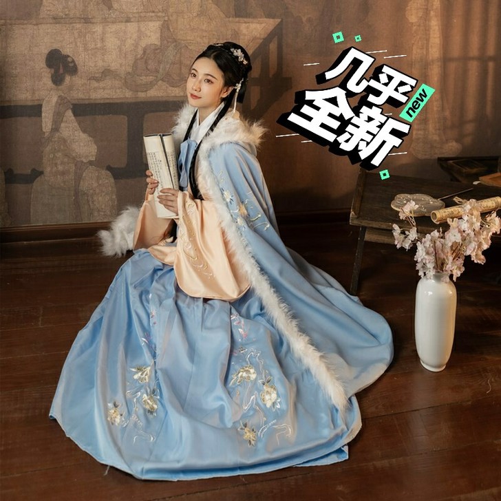 茗月萱原创樱花汉服女改良冬装加厚保暖披风斗...