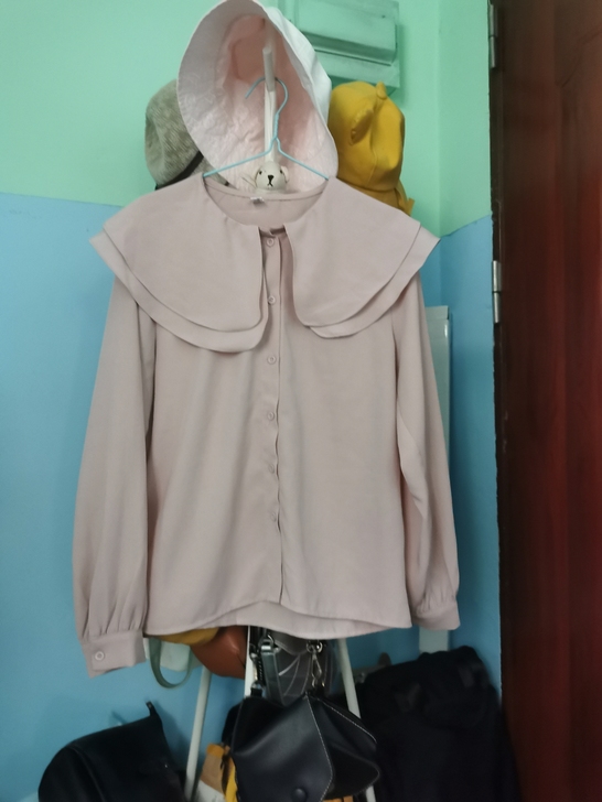 荷叶边雪纺衬衫女2021春秋款韩范娃娃领仿...