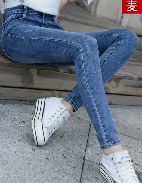 牛仔铅笔裤 铅笔裤女春秋装高腰显瘦紧身小脚...