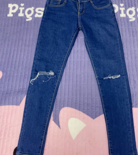 蓝色破洞牛仔铅笔裤 S码 全新包邮 苹果原...