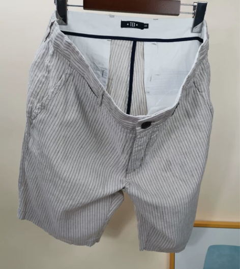 男装棉麻五分裤短裤条纹棉麻裤 全新，没吊牌...