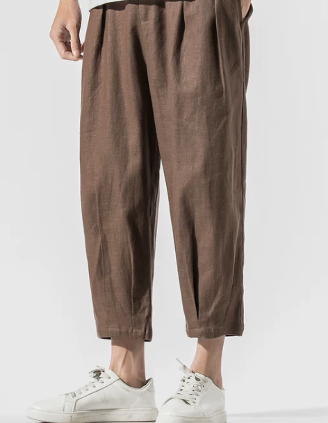 棉麻长裤中国风亚麻九分裤男裤子男士棉麻休闲...