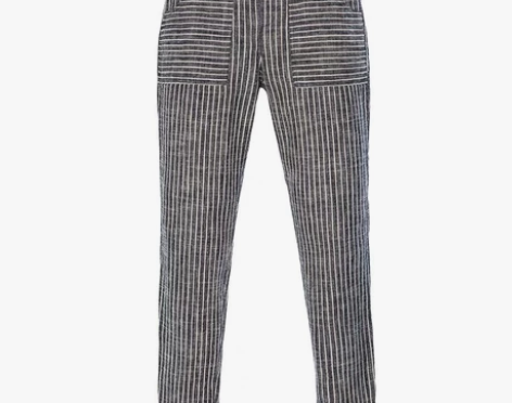 休闲哈伦裤九分裤宽松显瘦竖条纹裤子亚麻显瘦...