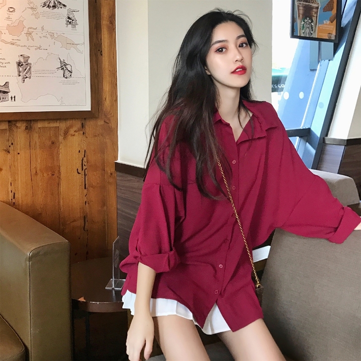 上衣2021年新款女春秋港风复古衬衫女设计...