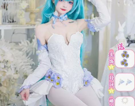 二月境初音未来C服粉蝶花精灵cos服全套连...