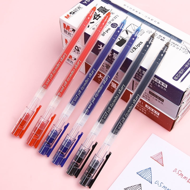 9.9元12支晨光大容量签字笔巨能写黑蓝红...