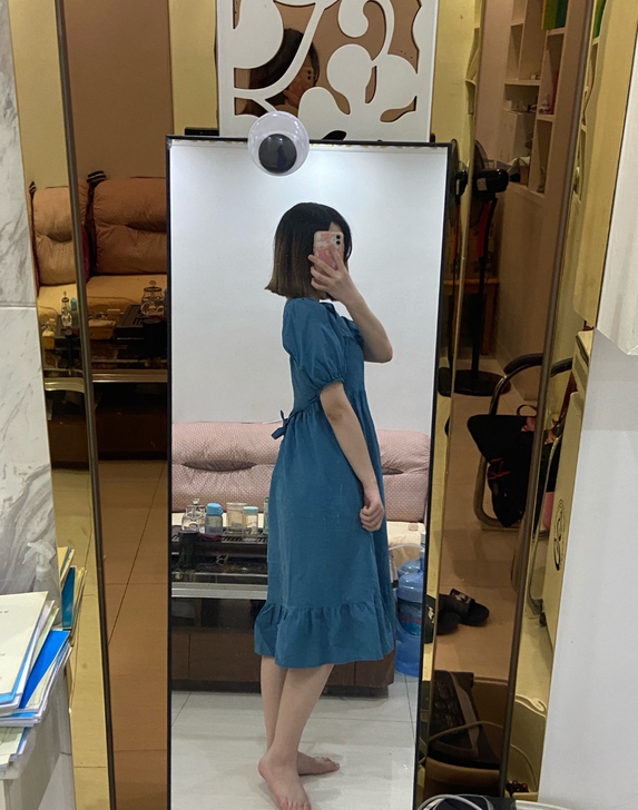 蓝色泡泡袖裙子  淘宝买的 已经下架了 一...