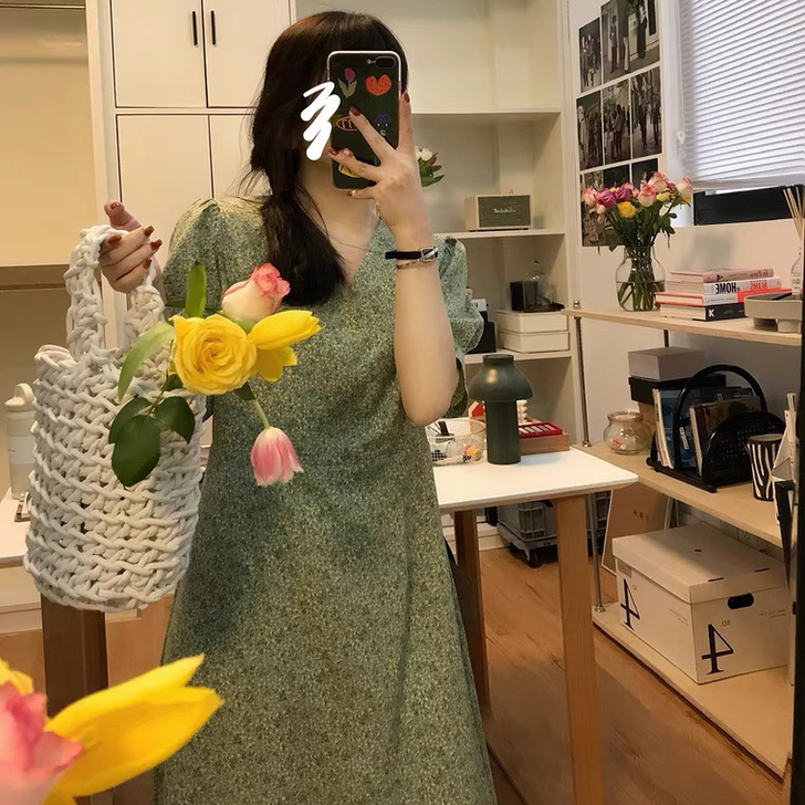 SUNNYDAND自制爱不释手小花v领长款...