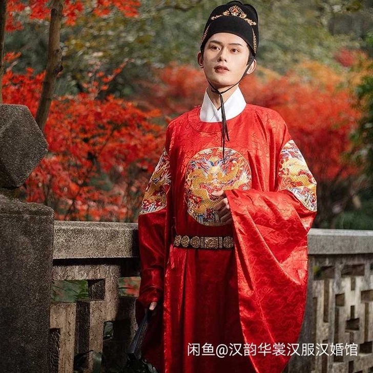 序绘原创汉服男款明制团龙纹刺绣花圆领袍  ...