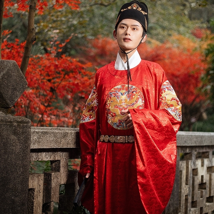 序绘原创汉服男款明制团龙纹刺绣花圆领袍  ...