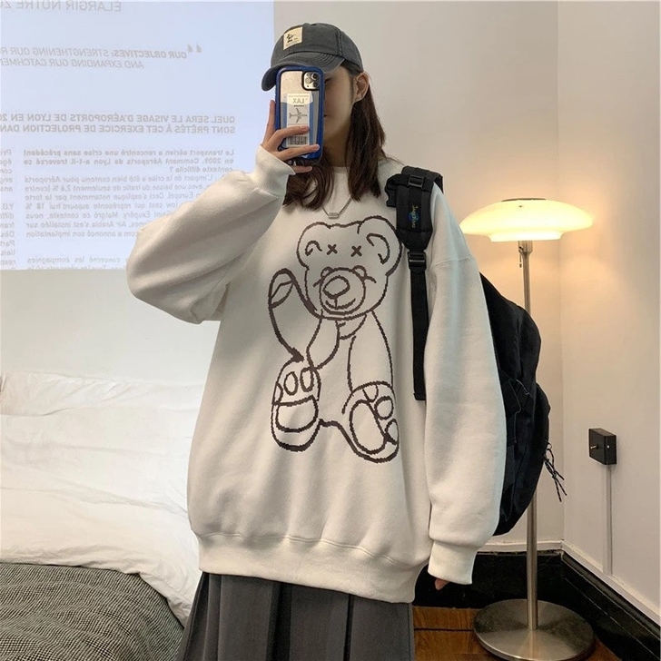 套头圆领小熊印花卫衣男士春秋款2021新款...