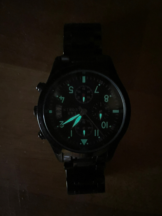 石英表（高奢黑，秒变计时，日期显示，夜光显...