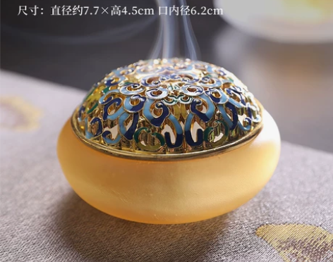 古法琉璃香炉家用客厅桌面焚香器盘香炉景泰蓝...
