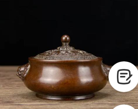 纯铜精品苏工双兽耳熏香炉 尺寸：长11.5...