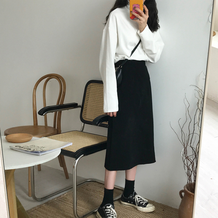 韩版女2020秋冬新款ins中长款半身裙高...
